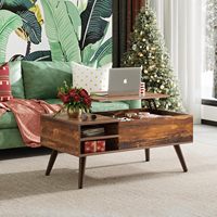 Table basse élévatrice en bois avec compartiment caché et étagère de rangement réglable, table de table élévatrice pour bureau à domicile