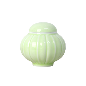 आधुनिक सिरेमिक कद्दू फ्लोवरपॉट vase प्रकाश हरे रंग के ग्लेज़ेड सिरेमिक जार के साथ 9*8.6 सेमी टेबलटॉप सिरेमिक कंटेनर - Product Image 1