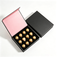 Boîte rigide magnétique noire personnalisée en gros avec motif doré vintage, doublure rose et insert en EVA floqué pour boîte cadeau chocolat