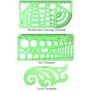 11 قطعة هندسية الرسومات قوالب صياغة الإستنسل قياس أدوات BetyBedy البلاستيك واضح الأخضر حاكم الأشكال مع سستة حقيبة