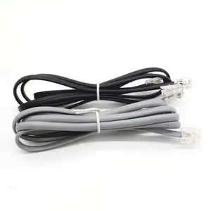 Kabel telepon RJ11 6P4C konektor Modular lurus kabel datar hitam putih abu-abu warna dengan kepala kristal dalam ruangan 1m 2m 3m 5m