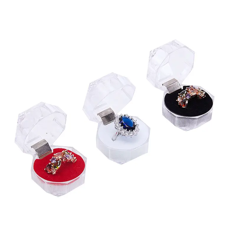 Petite boîte à bagues en plastique transparente Mini boîte à bijoux en cristal acrylique avec mousse pour bagues bijoux boucles d'oreilles emballage de stockage