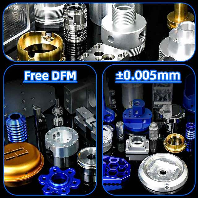 CNC Machining Services Free DFM Tolerance ±0.005mm Custom Aluminum Stainless Steel Brass Copper Prototype Milling Turning Parts