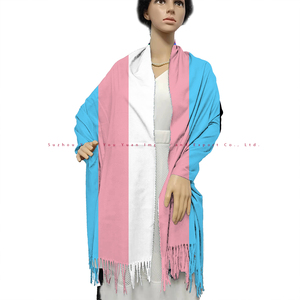 Personnalisé <span class=keywords><strong>transgenre</strong></span> fierté drapeau Sublimation écharpe enveloppement pour les femmes Long hiver chaud gland châle LGBT arc-en-ciel fierté écharpe - Product Image 1