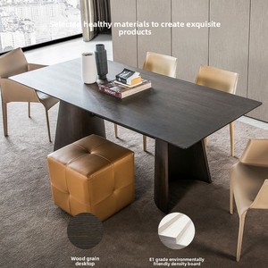 Ensemble de table et chaises de salle à manger rectangulaires en bois de couleur fumée, style minimaliste italien, 6 places, démontage requis, mobilier moderne pour la maison et les restaurants - Product Image 3