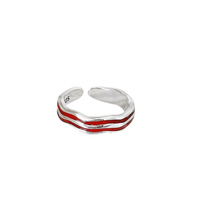 Silver Ruitai S925 Sterling Silver Red Striped <b>Ring</b> Geometric Design Adjustable <b>Opening</b> Index Finger Unisex Jewelry - Product Image 5