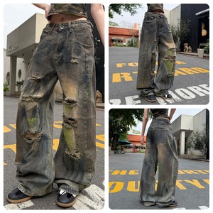 <span class=keywords><strong>Jean</strong></span> <span class=keywords><strong>d</strong></span>échiré post-apocalyptique pour homme, effet usé, imprimé <span class=keywords><strong>encre</strong></span> éclaboussée, coupe ample, jambe droite, style urbain tendance, taille basse, longueur longue - Product Image 2