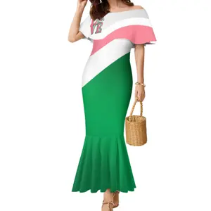 Fishtail Dress Greek AKA Sorority Design Preppy Style Custom Mermaid Prom Dress 2022 Off Shoulder Mermaid Dress