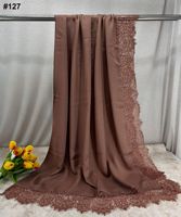 Nouveau design – Écharpe hijab en modal et dentelle pour l'été – Douce, longue, respirante et confortable – Châle islamique – Foulard pour femmes musulmanes QK412