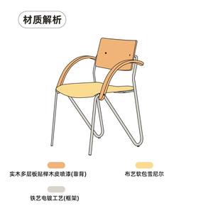 Dining Chair Bauhaus Style Solid Wood With <b>Backrest</b> And Armrests For Home Dining Room - Product Image 3