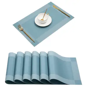 Non-slip Washable PVC Dining Table Rectangle Weave Bowl Coaster Placemats Table Insulation Pad For Restaurant