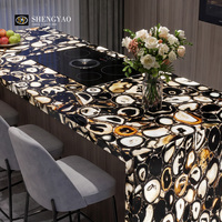 Dalle de pierre semi-précieuse rétroéclairée de luxe pour revêtement mural en agate noire translucide, îlot de cuisine, comptoir