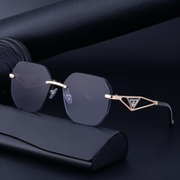 Gafas de Sol Unisex con Montura de Diamantes Sin Marco, Protección UV400, Diseño de Lujo para Hombre, Moda 2023, Marca de Lujo para Mujer, Metal Plateado