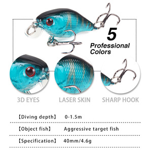 Señuelo de Pesca Crank de 4cm y 4.6g, 5 Colores, con Ojos 3D, Cebo Artificial Duro con Anzuelo Triple - Product Image 2
