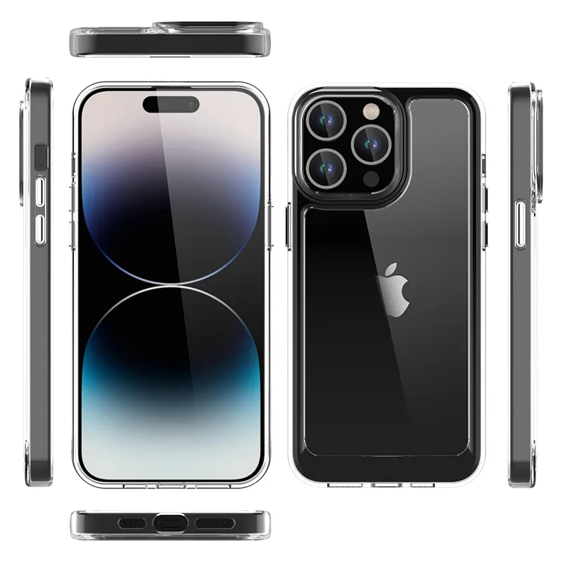 Trường hợp đối với iPhone 15 cộng với TPU PC chống vàng trong suốt chống sốc điện thoại trường hợp đối với iPhone 15 Pro Max TPU Acrylic