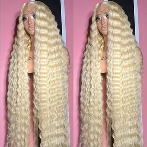 Perruque de cheveux humains bruts brésiliens blonds 613, lisses comme des baguettes européennes, 30-40 pouces, densité 250, avec dentelle frontale HD 13x6 et nœuds blanchis - Product Image 5