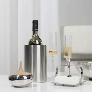 Custom Logo Metal Double Wall Insulated Wine Bottle Cooler Stainless Steel Party Wine Chillers Beer Champagne Ice Bucket