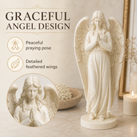 Statue d'ange ailé en résine faite à la main, style européen, base ronde, ornement de jardin intérieur/extérieur, 55,8 cm