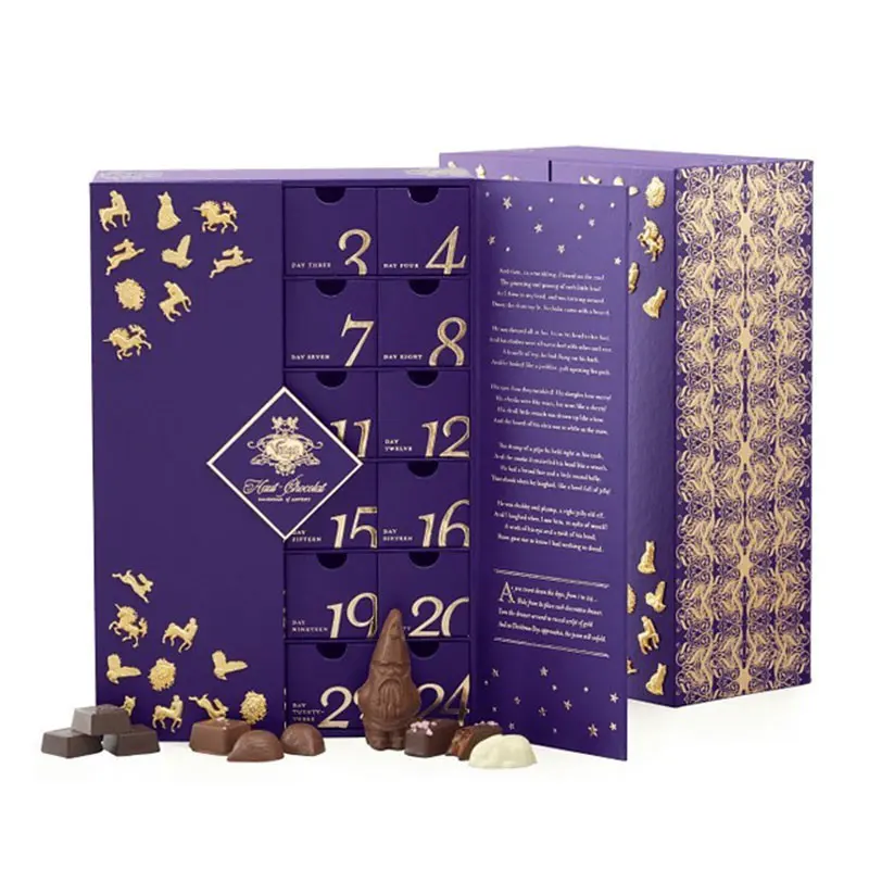 Lüks hediye kutusu noel ramazan Eid geri sayım çikolatalı kurabiye 24 gün noel Advent takvim ambalaj kutusu