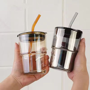 Mug en verre de luxe personnalisé, épais, pour thé et café, portable, style sport, unisexe, avec couvercle et paille, pour la rentrée scolaire - Product Image 5