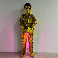 Disfraz de Hombre Espejo Dorado con Sombrero de Copa, Traje de Robot Reflectante para Espectáculos, Fiestas, Discotecas