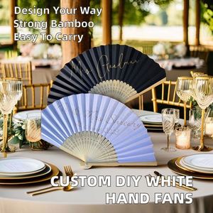 Abanicos de mano blancos personalizados DIY estilo arte folclórico, abanicos portátiles de bambú japonés con papel en blanco, abanicos con logo impreso para bodas - Product Image 3