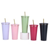 Offre Spéciale – Tasse à Café Personnalisable DIY 500 ml – Gobelet de Voyage en Acier Inoxydable à Double Paroi avec Paille