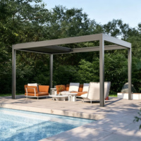 Wandmontierte Bioklimatische Aluminium-Pergola für Haus, Balkon und Terrasse mit Einziehbarem Lamellendach, Wasserdichter Sonnenschutz für den Außenbereich