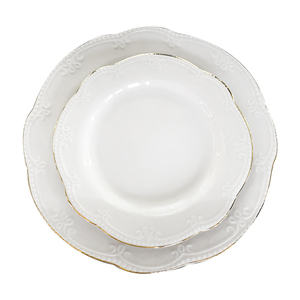 Ensemble d'assiettes et de bols en <span class=keywords><strong>porcelaine</strong></span> à bordure dorée au design moderne pour la maison <span class=keywords><strong>ou</strong></span> l'hôtel, fourniture en usine, ensembles de vaisselle en gros - Product Image 1