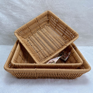<b>Square</b> Plastic Storage <b>Basket</b> Imitation Rattan Woven For Snacks Bread Candy Household Use Multifunctional Neatening - Product Image 2