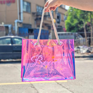 Sac fourre-tout en PVC transparent orange avec logo personnalisé, fermeture à bandoulière, design élégant et tendance pour cadeaux, shopping, Chine - Product Image 1
