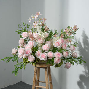 Bola Bunga Pernikahan Berkualitas |   Dekorasi Meja & Perlengkapan Pernikahan Warna Putih Muda Merah Muda, Bunga Mawar Sutra Buatan - Product Image 1