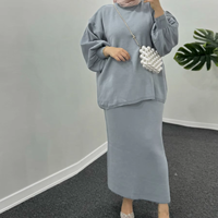 L-201 Ensemble Deux Pièces Ample d'Hiver En Gros : Pull en Maille et Jupe de Style Abaya pour Femmes Islamiques