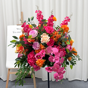 Arrangements floraux artificiels modernes en soie rose et orange scintillants et luxueux pour les décors de mariage et les événements de rentrée scolaire - Product Image 3