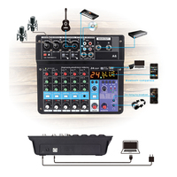 Console de mixage audio professionnelle 6 canaux avec carte son numérique intégrée, interfaces 6,35 mm/3,5 mm/XLR/USB/sans fil pour ordinateur