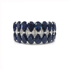 Nouvelle Collection – Bague de Mariage et de Fête Large en Or Blanc 18 carats avec Diamant Taille Brillant Véritable VS SI et Saphir Bleu, Design Personnalisé - Product Image 1