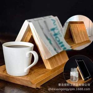 ที่วางหนังสือไม้เนื้อแข็งรูปสามเหลี่ยมพร้อมฐานถ้วย ดีไซน์เรียบง่ายสำหรับขาตั้งอ่านหนังสือสำหรับผู้ใหญ่ใช้ในบ้านและสำนักงาน - Product Image 2