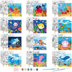 Panwenbo 12 ensembles <span class=keywords><strong>de</strong></span> <span class=keywords><strong>toiles</strong></span> pré-dessinées sur le thème des animaux marins pour la peinture, panneaux <span class=keywords><strong>de</strong></span> toile à colorier pour adultes - Product Image 1
