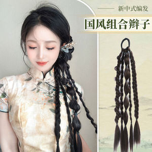 Extensiones de cabello trenzado de cinco hebras de estilo chino para mujer, peluca de cola de caballo tejida a mano, peinado trenzado de moda antigua - Product Image 5