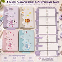 Carnet à spirales A5 transparent personnalisé avec couverture à 6 anneaux, pages de remplissage en papier détaché, pages imprimées, papeterie Kawaii