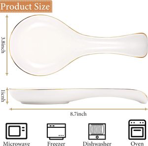 Blanc avec bord doré repose-cuillère en céramique porte-cuillère porte-cuillère pour cuisinière accessoires de bar à café - Product Image 2