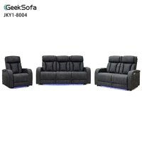 Geeksofa Muebles Modernos de Cuero, Sofá Reclinable Eléctrico con Espacio de Almacenamiento en el Reposabrazos y Luz Ambiental LED para Sala de Estar