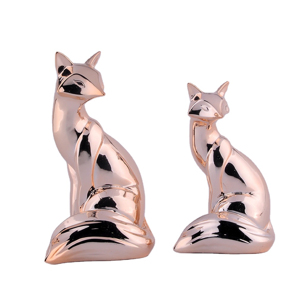 Гальваническая фигурка лисы из розового золота, керамические декоративные статуи лисы для помещений