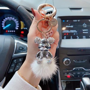 Porte-clés ours couleur électrolytique amoureux du dessin animé pompon ours porte-clés blingbling ours en peluche porte-clés avec diamant - Product Image 3
