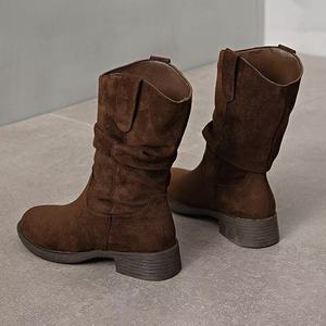 Botas de media pantorrilla de tacón cuadrado con hebilla de moda para mujer, de ante de vaca vintage, para invierno/otoño, tallas grandes 48, venta al por mayor de fábrica - Product Image 2