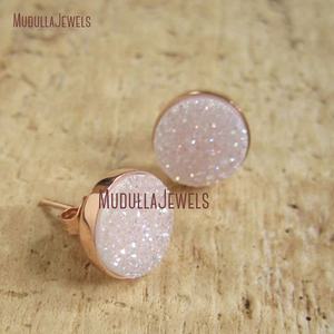 ER16545 Natural <strong>Druzy</strong> Rose Gold <strong>Druzy</strong> <strong>Studs</strong> <strong>Earrings</strong> Drusy Quartz Jewelry <strong>Stud</strong> <strong>Earrings</strong> Drusy <strong>Earrings</strong> - Product Image 4