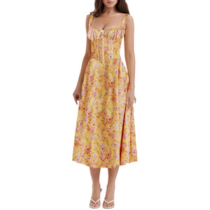 Vestido Midi informal de verano para mujer, vestido con estampado Floral de corte bajo sin mangas, vestido dulce con tirantes, vestido de temperamento sin espalda a la moda - Product Image 6