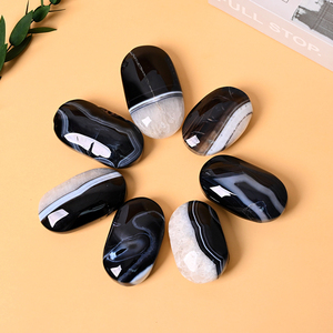 Piedras Preciosas Naturales al por Mayor, Piedra de Palma de Cristal Pulida Ovalada, Piedra de Palma de Ágata Negra para Sanación - Product Image 4