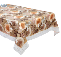 Nappe imprimée lavable en flanelle, motif floral carré, linge de table en PVC avec bordure en dentelle de 3 pouces