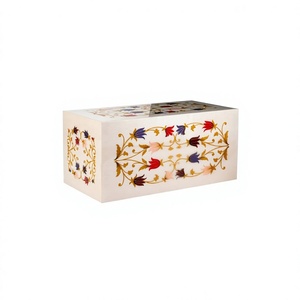 Cercueil en bois blanc de style arabe avec incrustations florales pour enterrement d'adultes, motifs personnalisés, urne funéraire commémorative pour cendres d'adultes - Product Image 1